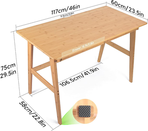 Writing <strong>Computer</strong> Desk 46" Bamboo Home Office <strong>Table</strong> with 2 Drawers, Modern Furniture <strong>Simple</strong> Study Makeup Workstation - Product Image 6