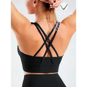 Vetega Women's High Support Sports <b>Bra</b> with Crisscross Back <b>Straps</b>, Removable Padded Wireless Workout <b>Bra</b>, Black Crop Fit for Yo - Product Image 3