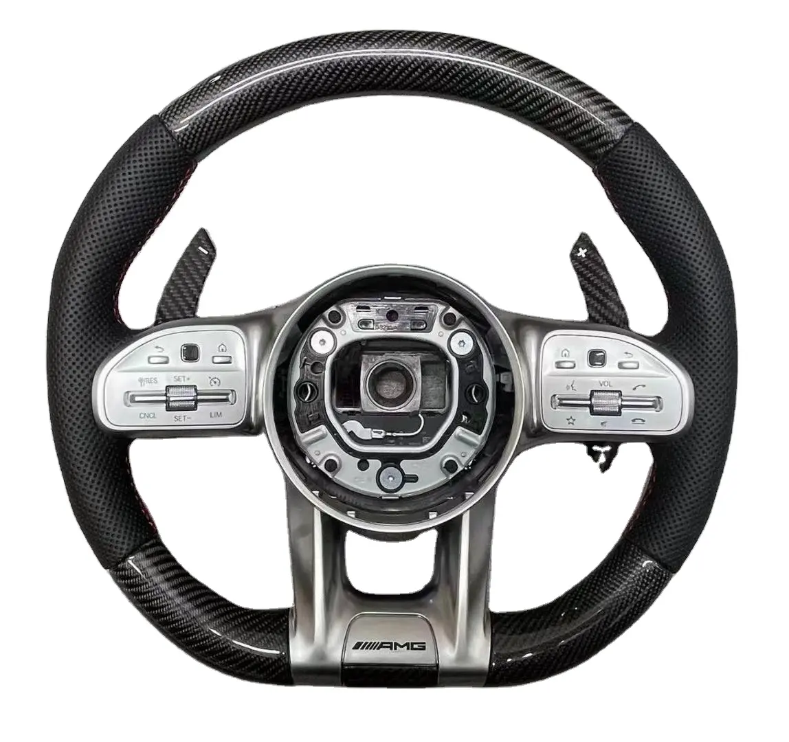 عجلة قيادة من ألياف الكربون الحقيقي مخصصة من المصنع لسيارة بنز W204 W205 W213 W219 W222 A45 C63 E63 Gle Gls AMG