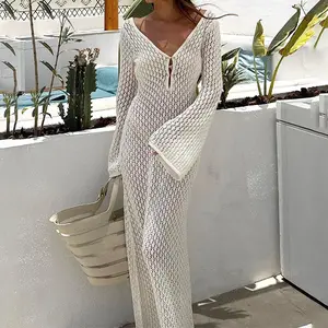 Vestido de verão de praia personalizado de manga comprida a céu aberto
