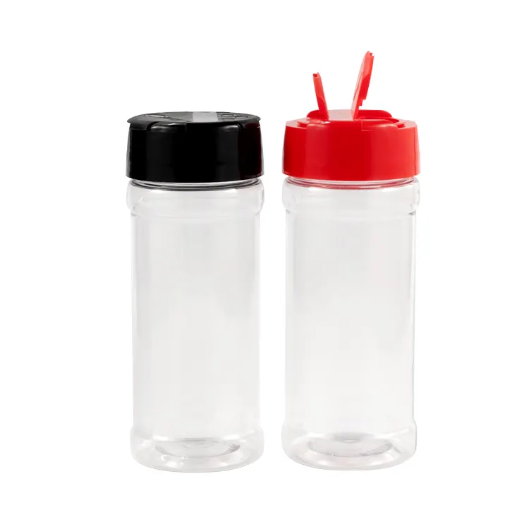 Plastik çalkalama şişesi Pet ambalajlama Shaker plastik baharat kavanoz/konteynerler ile Flip Top kapak