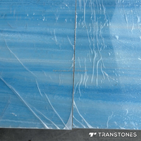 Pierre d'albâtre bleu rétro-éclairé Onyx translucide pour hôtel commercial mur et comptoir de bar tablette haut en gros