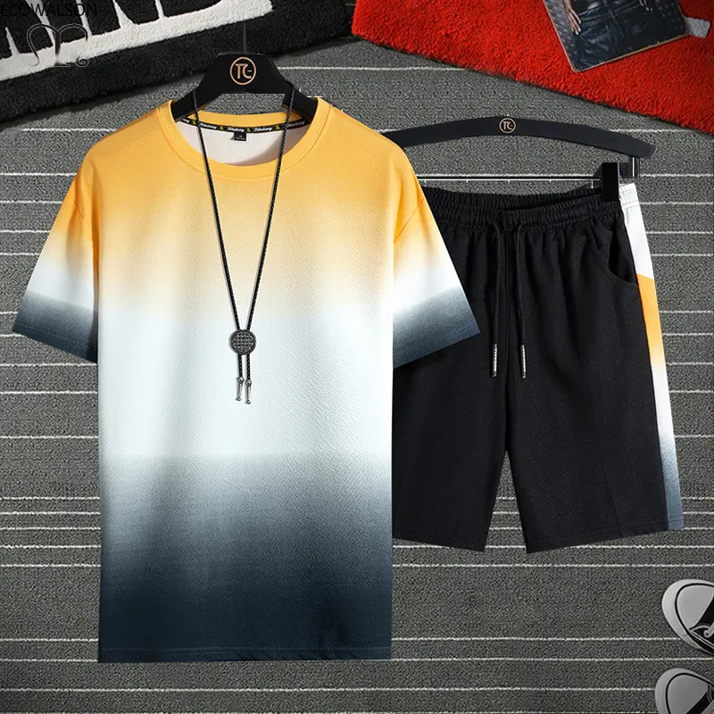 ANSZKTN Men Set Sportsuit wear Summer T-Shirt Shorts Male Casual Custom Tracksuit Street wear Two Pieces Set