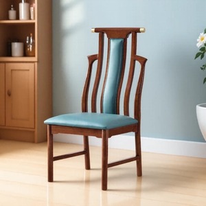 <span class=keywords><strong>Chaise</strong></span> de salle à manger en bois massif de qualité supérieure avec dossier haut moderne en cuir bleu pour villa, école et hôtel - Product Image 3