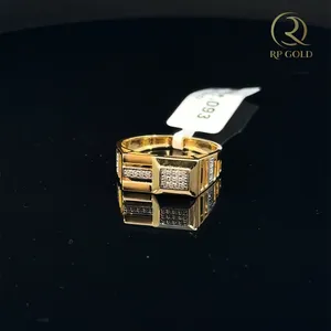 Stylish <b>mens</b> gold <b>ring</b> with square design diamond style stones bold modern jewelry perfect for daily wear and special events - Product Image 2