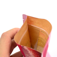 Sacs d'emballage pour sel à fond carré avec fermeture éclair, sacs de conservation alimentaire à fond plat, sacs en papier kraft laminé rose personnalisés avec fenêtre
