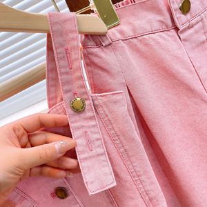 Set di abbigliamento per ragazze 2025 estate nuovo stile per bambini grandi abiti in Denim alla moda con <span class=keywords><strong>bretelle</strong></span> pantaloni dritti abito a due pezzi - Product Image 3