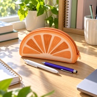 Tempat Pensil Irisan Jeruk Lucu, Kantong Pena Bentuk Buah dengan Ritsleting, Tas Alat Tulis Ringan untuk Siswa Sekolah Kantor