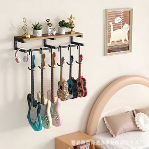 Soporte de pared para guitarra de madera maciza, estante de 2 niveles con ganchos para almacenamiento y exhibición de instrumentos musicales - Product Image 3