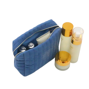 Bolsa de belleza de lona de algodón acolchado azul de nuevo diseñador, bolsa de cosméticos de viaje con logotipo personalizado promocional ecológico, bolsa de <span class=keywords><strong>maquillaje</strong></span> - Product Image 5