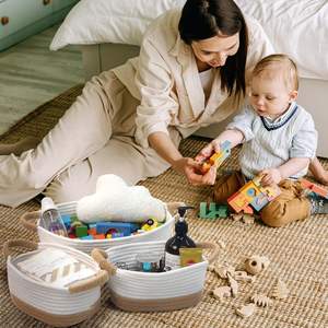 KUYUE 3-teiliger rechteckiger faltbarer Heimaufbewahrungs-Stoffkorb leicht zu transportieren kleiner Baumwollseilschalenkorb organisatorischer Gebrauch - Product Image 4