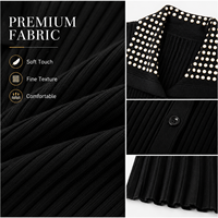 Robe en tricot pointelle noire pour femme, col polo, manches courtes, longueur midi, vente en gros, marque privée