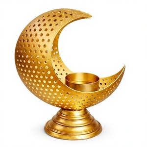 Portavelas de Luna Creciente Chapado en Oro, Decoración Bohemia para el Hogar, para Ramadán, Eid, Diwali, Decoración de Mesa - Product Image 1
