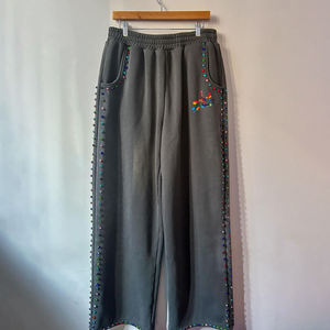 Kustom Streetwear batu permata Hoodie berlian buatan asam cuci Vintage matahari pudar Dtg cetak berat Hoodie Set tracksuit untuk pria - Product Image 6
