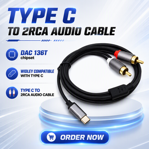 USB Type-C 转双 RCA 音频线，带漆包铜芯，PVC 外层，适用于扬声器、高清电视、放大器、DVD 播放器 - Product Image 6