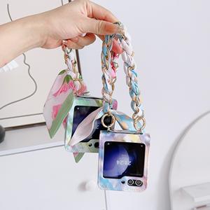 2024 fundas impermeables de Color degradado para teléfono móvil con bufanda de seda correa para teléfono móvil para Samsung Galaxy <span class=keywords><strong>ZFLIP</strong></span> 6 5 <span class=keywords><strong>4</strong></span> 3 Vivo XFLIP - Product Image 4