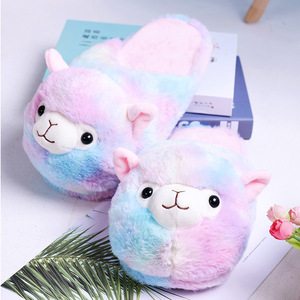 Animal Stuffed Plush Colorful Alpaca Slippers Soft House Women Slippers Indoor Funny Shoes Cotton Mop for Women