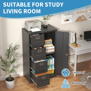 أثاث مكتب أمن خزانة فولاذية بباب واحد خزانة منخفضة 4 أدراج خزانة حفظ باللون الأسود - Product Image 4