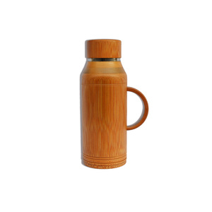 Bamboo Water <b>Bottle</b> Stainless Steel Insulated With Handle For Travel <b>Coffee</b> Brown ZSH 01 - Product Image 5