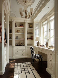Système de dressing classique <span class=keywords><strong>blanc</strong></span> pour manoir avec vitrine en verre, bureau d'étude personnalisé et armoire de dressing - Product Image 4