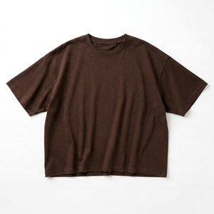 T-shirt Homme Marron Oversize 100% Coton Manches Courtes Col Rond Uni Streetwear Impression Numérique Anti-boulochage Logo Personnalisé - Product Image 1