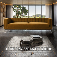 Canapé Chesterfield moderne à trois places en tissu avec pieds en bois, meubles de salon confortables et luxueux
