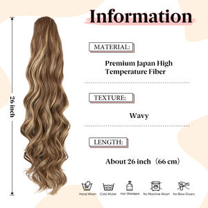 Vente en gros de longues extensions de queue de cheval ondulées bouclées avec cordon de serrage pour femmes peigne invisible chaleur ondulée naturelle fibre haute température - Product Image 3