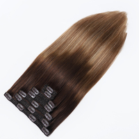 Ekstensi Rambut Clip in Premium Berkualitas Tinggi dari Rambut Asli Manusia Virgin Brazil, Model Silk Straight Wave Warna Balayage