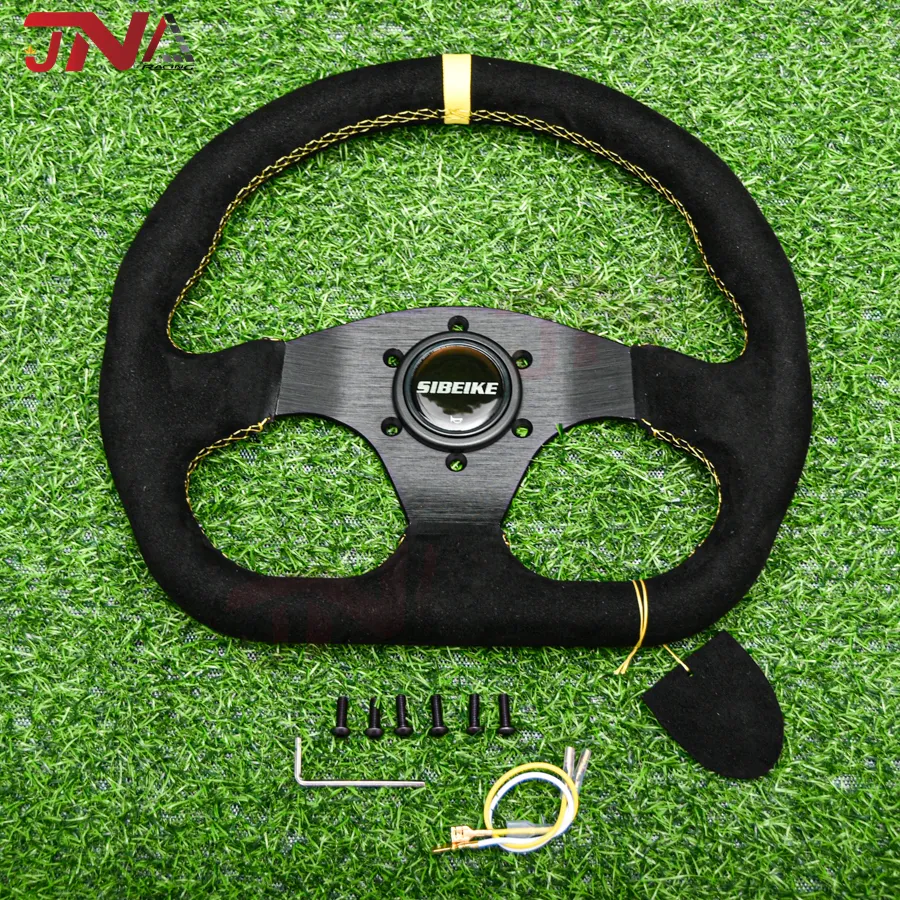13inch D Shape Suede Go Kart/PC Game Suede Leather Steering Wheel