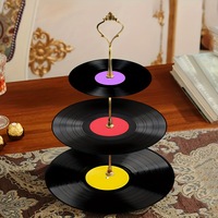 Nueva bandeja de registro Retro de simulación de vinilo de tres capas de madera para sala de estar, hogar, piezas de decoración redondas festivas