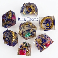 Ensemble de dés polyédriques à thème anneau en résine, 7 pièces, pour jeux de rôle, dés de jeu de table, bleu transparent et or, dans un emballage en boîte métallique