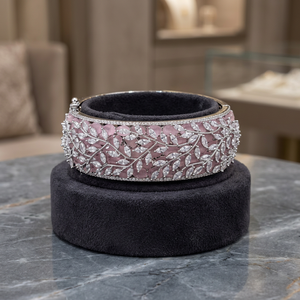 Luxury Rhodium Plated Brass CZ Floral Vine Cuff <b>Bangle</b> <b>Bracelet</b> High Quality Sparkling Cubic Zirconia Pink Stone Openable Statem - Product Image 2