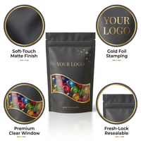 Sachet Doypack Mat Personnalisé avec Logo et Fenêtre Transparente, Estampage à Chaud Doré, en Mylar, pour Emballage de Luxe de Bonbons et Snacks – Vente en Gros