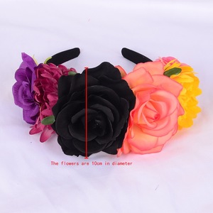 Diadema de Flores de Rosa Simuladas Estilo <span class=keywords><strong>Mexicano</strong></span>, Corona para el Día de Muertos, Halloween, Diadema Colorida con Estambres, Aro para el Cabello, Unisex, a la Moda - Product Image 6