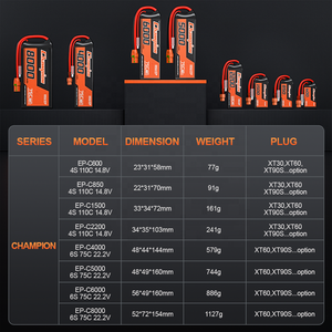 Batería EP para Drones, 14.8V 3.7v 6s 3s 4S Lipo 2200mAh 110C, Paquetes de Baterías de Litio con XT60/Deans para Modelos RC, Quadcopter, Dron FPV - Product Image 4