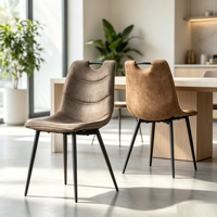 Chaise de salle à manger de luxe en métal beige pour la maison, mobilier nordique, hôtel, hall d'accueil, restaurant, chaises de salle à manger en cuir