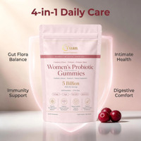 Gummies Probiotiques pour Femmes, Sachet de 60 Unités, 6 Souches, 5 Milliards d'UFC, Extrait de Canneberge, Fibres Prébiotiques pour le Bien-être Quotidien, Sans OGM