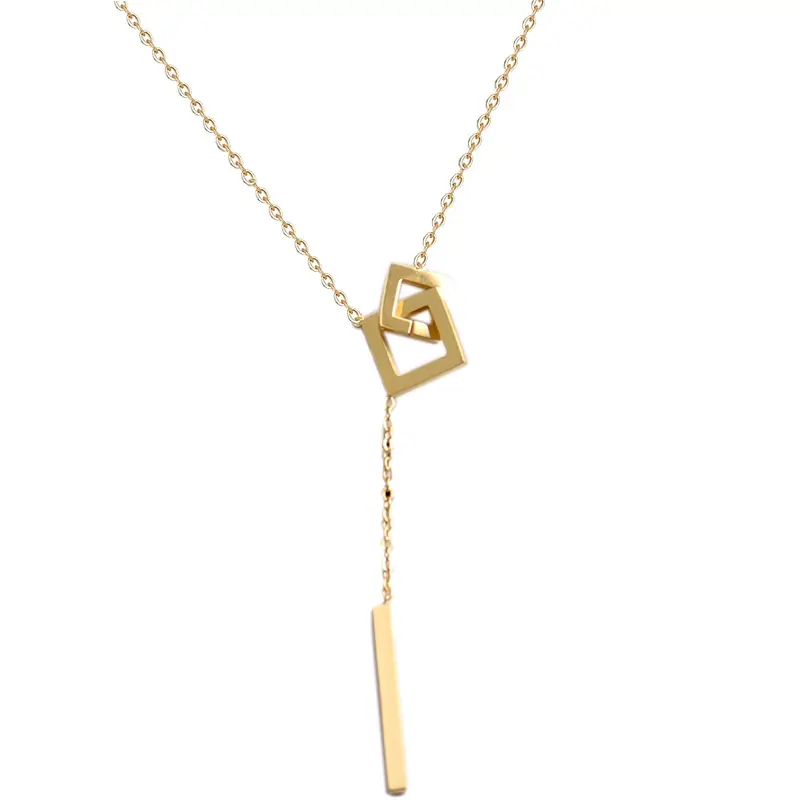 Cadena de clavícula con borlas de oro de 18 quilates de acero inoxidable para mujer, collar de barra fina larga con marco de acero de titanio