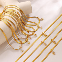 Collier Pendentif Lettre Alphabet 26 en Pierre Naturelle Pavée Style Minimaliste Ins, Plaqué Or 18K, Chaîne Serpent Plate Empilable pour Fête