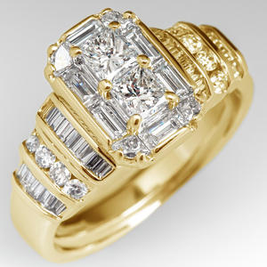 Anillo de Diamantes con Corte Esmeralda F1465, Oro Sólido de 18K, Color D Natural, Piedras Laterales en Forma de Baguette, Anillo de Compromiso para Mujer - Product Image 1