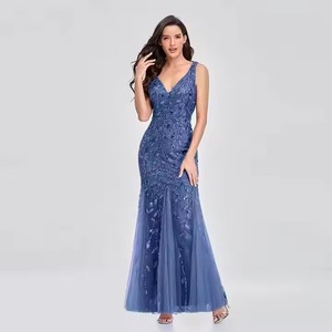 Robe de Soirée Formelle Femme Scène Défilé Sans Manches Broderies Perles Col V Élégante <span class=keywords><strong>Jupe</strong></span> Sirène - Product Image 3