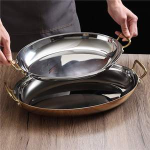 Stainless Steel Oval Serving Tray With Handles For Western Meals And Grilled Food - Product Image 4