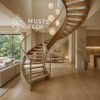 Escalier Courbé Moderne sur Mesure, Esthétique Architecturale de Villa, Fabrication Directe Usine