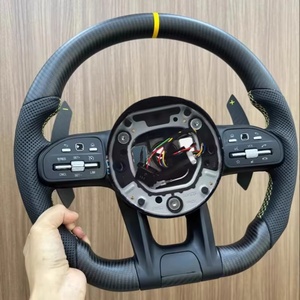 Volant en fibre de carbone mate avec bandes jaunes pour Mercedes Benz <span class=keywords><strong>AMG</strong></span> GT W211 W222 W221 W204 W222 W205 W212 - Product Image 1