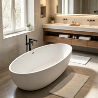 Baignoire autoportante en surface solide, ovale, profonde de 1400 mm, pour la rénovation de salle de bain principale moderne aux États-Unis