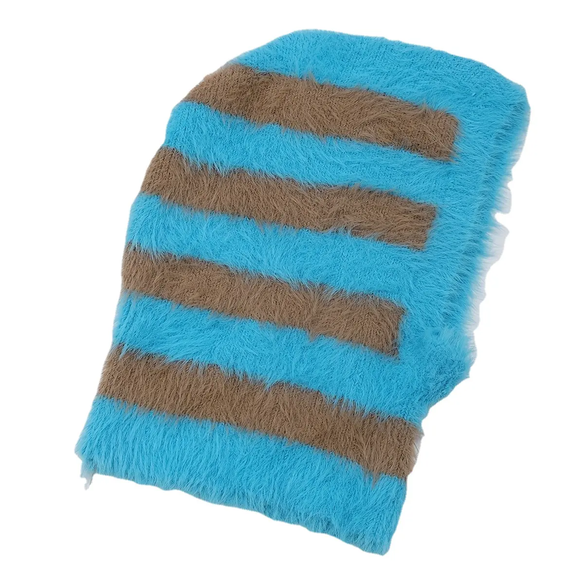 Fabricant de cagoule Logo personnalisé hiver rayure coloré concepteur chapeau d'hiver floue un trou Mohair cagoule chaud Ski masque facial