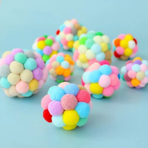 Chất Lượng Cao Mèo Đồ Chơi Tease Mèo Dính Đồ Chơi Vật Nuôi Đàn Hồi Chuông Quả Bóng Tease Đầy Màu Sắc Len Cầu Vồng Mèo Quả Bóng Đồ Chơi - Product Image 6