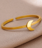 Bague Lune Charme Lune Bagues Réglables pour Femme Croissant de Lune Anneaux Non Ternis Plaqué Or 18k Hypoallergénique