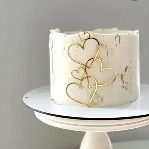 Stylish Solid Color Gold Heart Acrylic Cake Topper Toppers For Valentine's Day Dessert Wedding Party Cake Decor