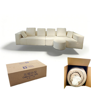 Sofá Moderno Sin Estructura, de <span class=keywords><strong>Alta</strong></span> Densidad y Compresible, Color Blanco, con Otomana Redonda y Múltiples Cojines, para Sala de Estar - Product Image 1